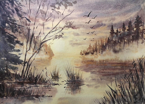 Paesaggio nebbioso uccellini - nebbioso,